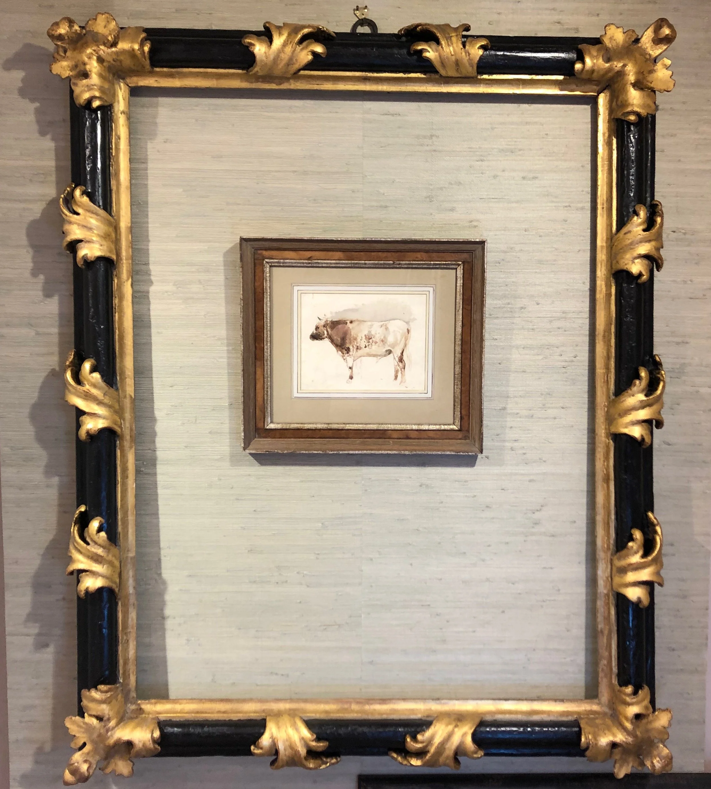 18th c. Italian Bolection Molding Frame with Gilt Leaves