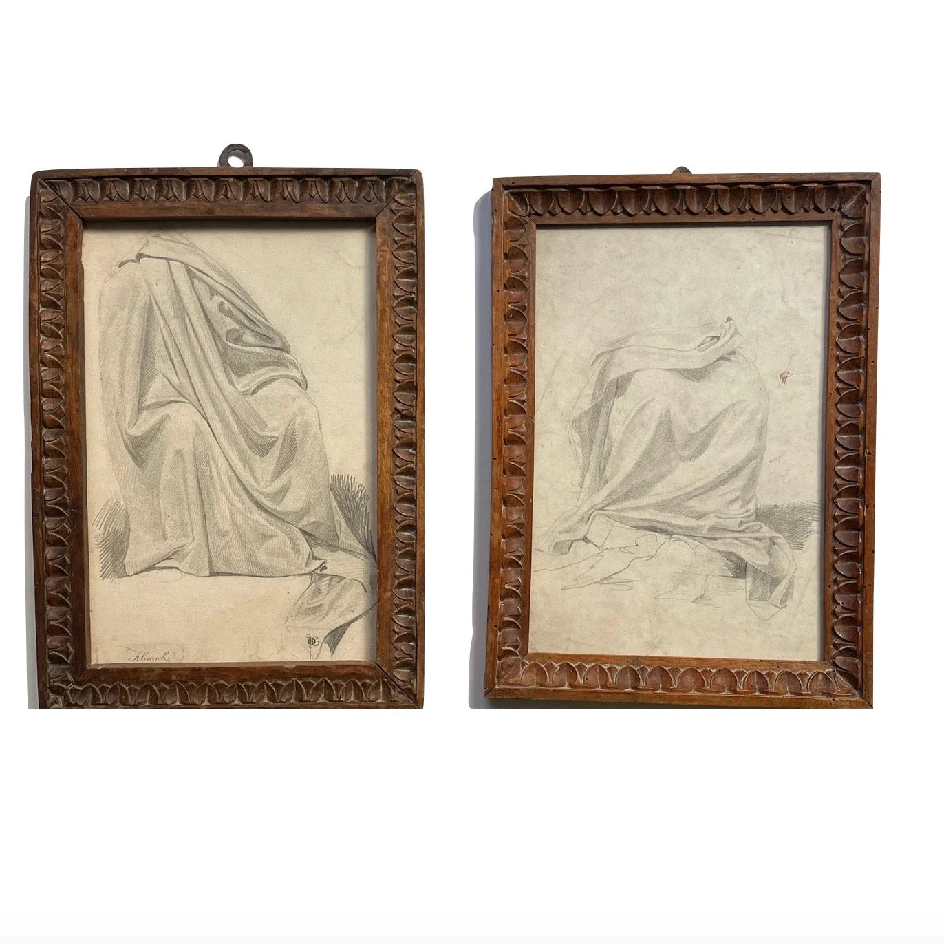 Near pair of Neo-Classical Carved Walnut Frames with Robe Studies