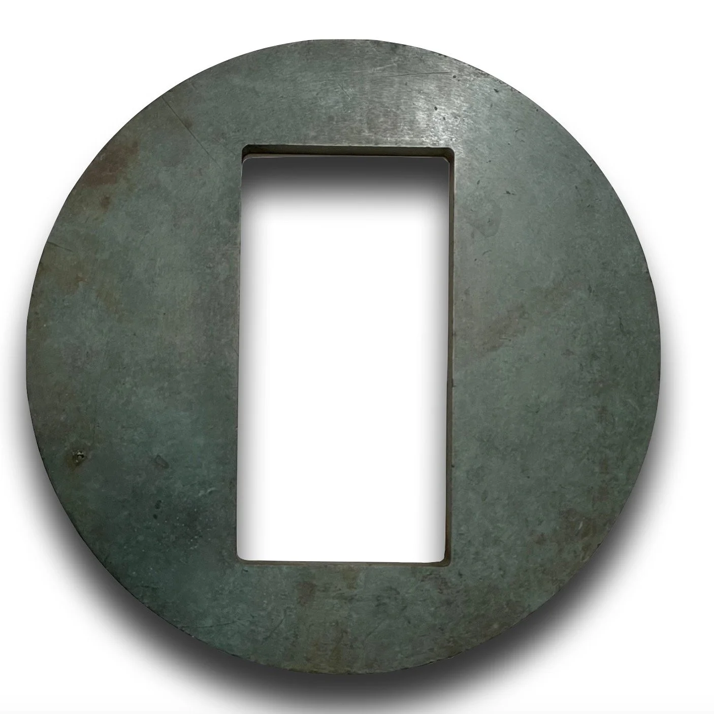  It doesn’t bother me that I don’t know what this was used for. All that matters is the beautiful patina on this piece of bronze. Maybe I wish it were larger, but at 10” diameter it’s already got enough weight to it. Opening is 6.5” x 3.25”. No holes