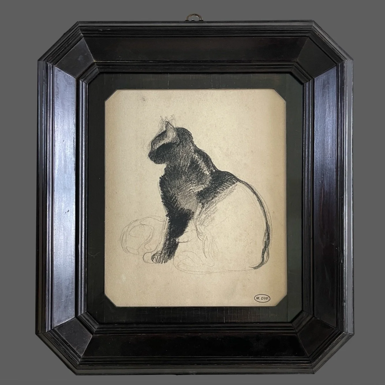 Marcel Dyf Charcoal Cat in Cut Corner Frame