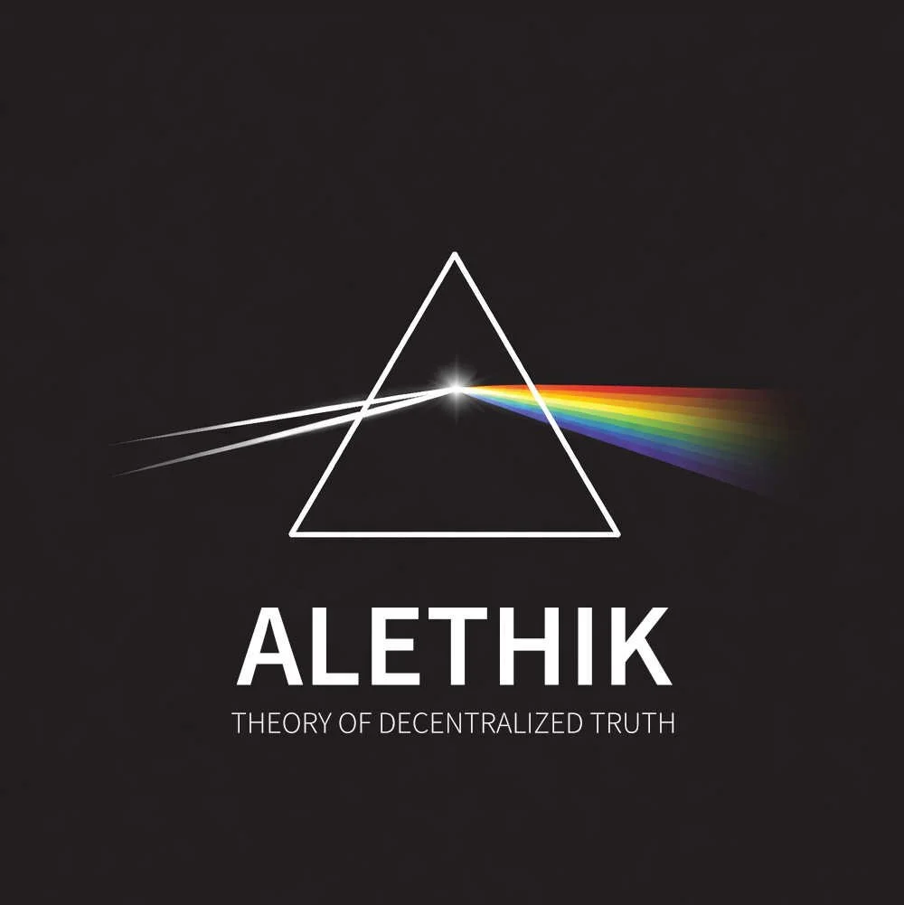 Das Logo der Alethik zeigt das Wahrheit strukturell wie ein Prisma funktioniert. Weisses Licht wird in das Farbspektrum gebrochen.