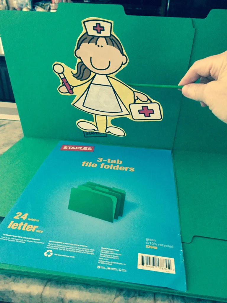 Staples green 3 tab file folders can be used as mini Green Screens