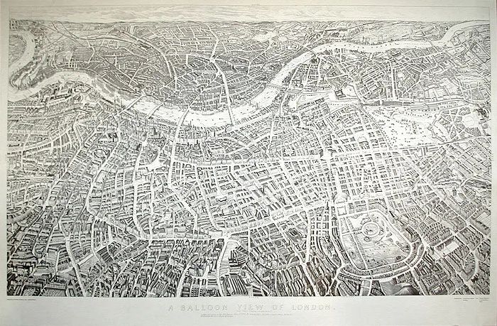 "A Balloon View of London as seen from Hampstead 1851" - Banks & Co