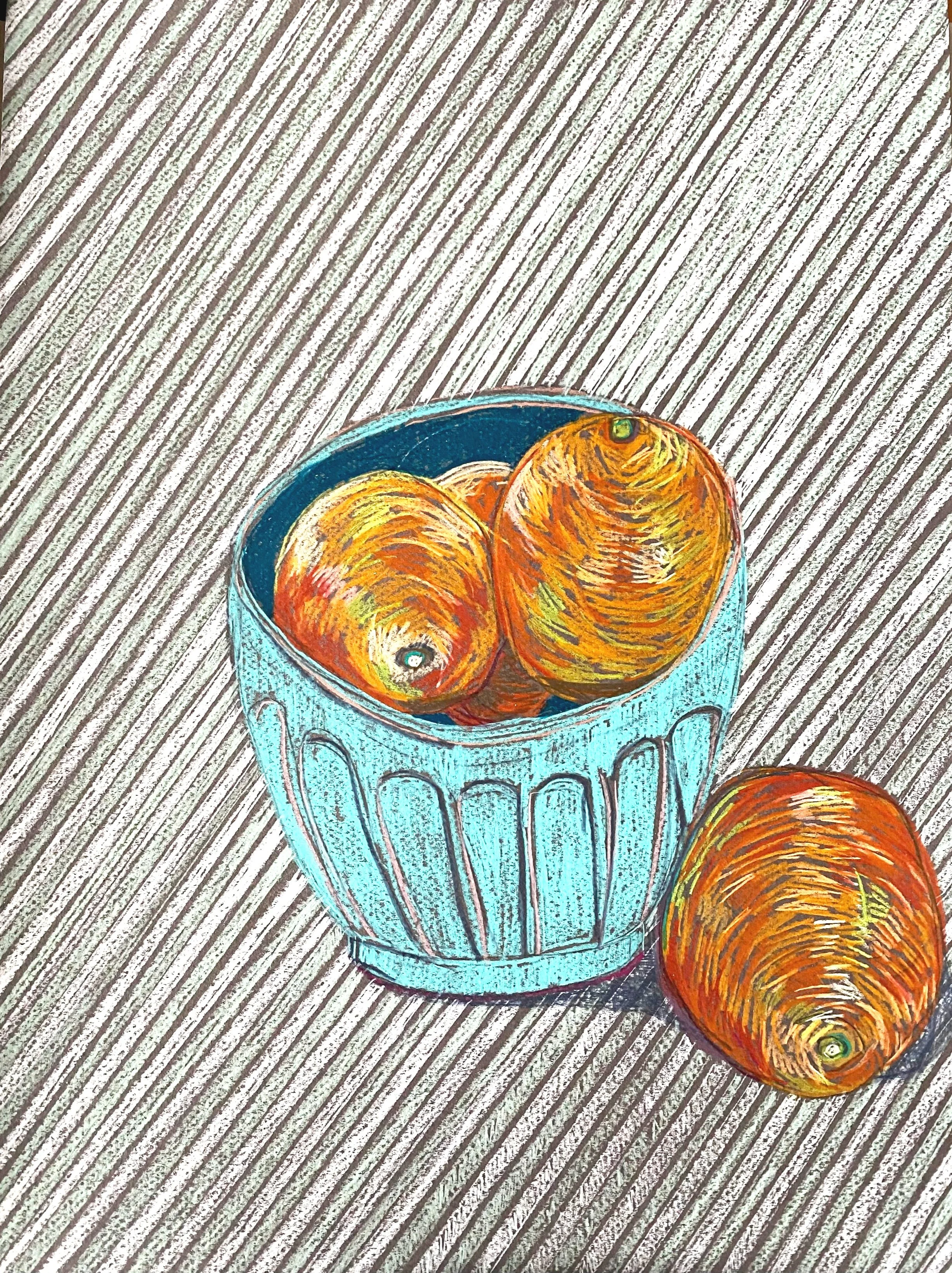 clare halifax "oranges and turquoise bowl study #1"