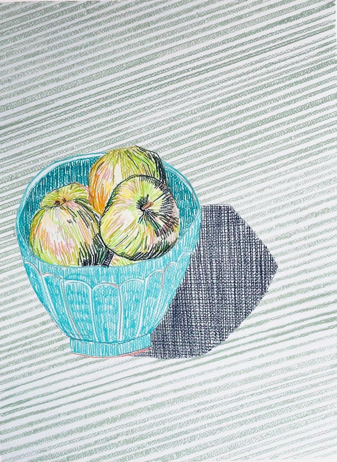 clare halifax "apples and turquoise bowl study #1"