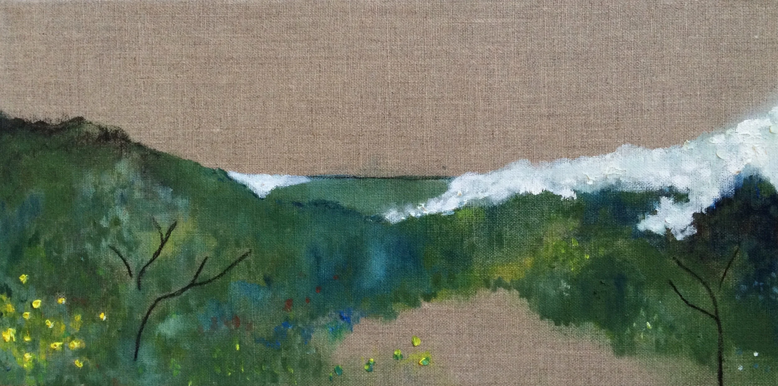 Blue Landscape I, oil paint and charcoal on linen, 20cm x 40cm
