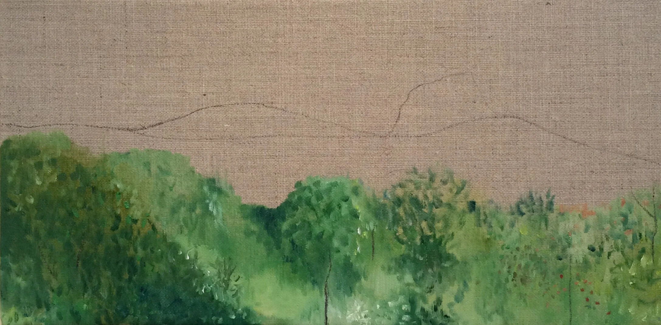 Green Landscape II, oil paint and charcoal on linen, 20cm x 40cm