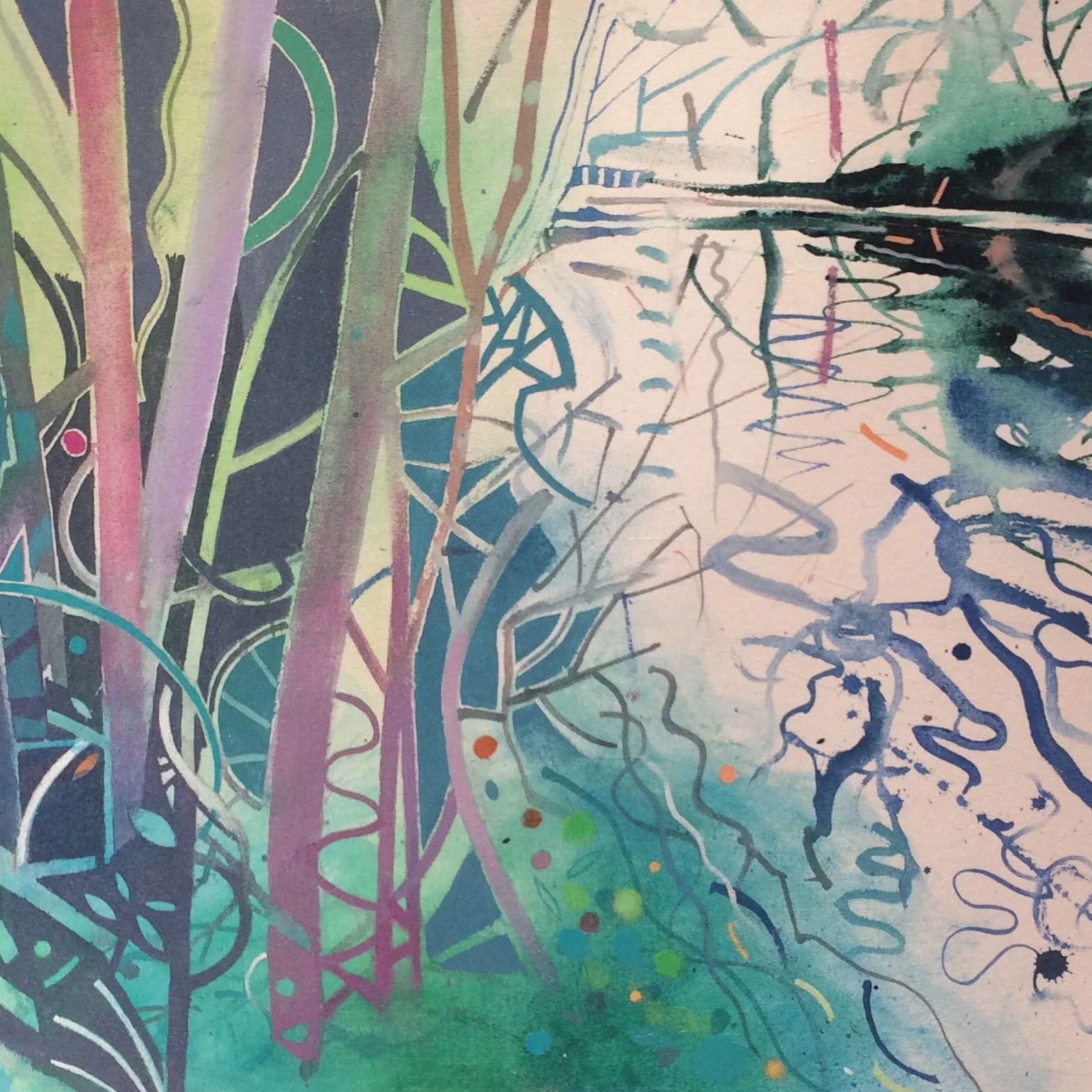 Detail of Tangled Bank - Winter Light, acrylic on canvas by David Wiseman