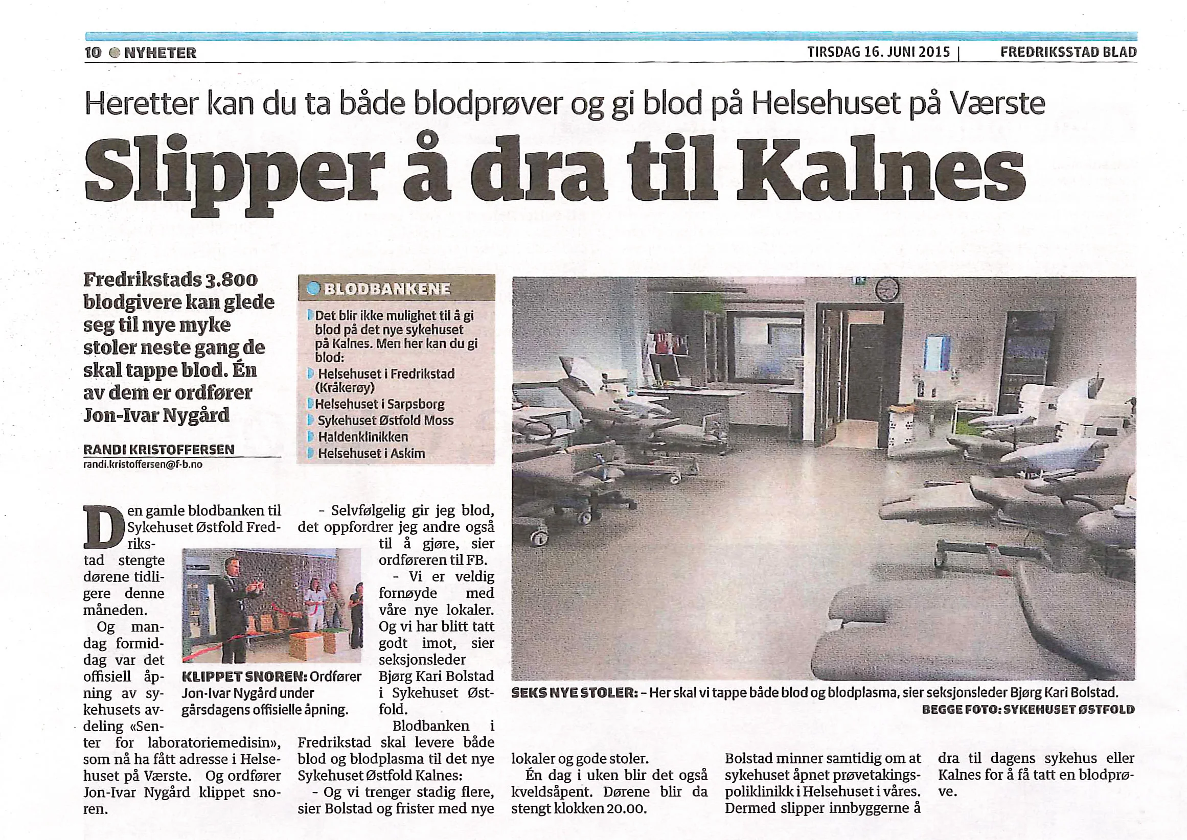 Fra Fredriksstad Blad 16. juni 2015