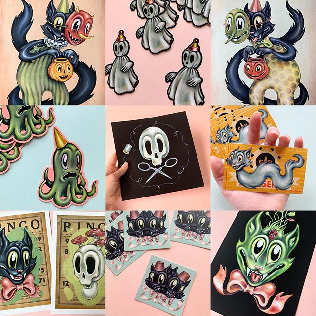 Lots of new prints and stickers are now available on my website! I&rsquo;ll be throwing extra goodies in with every order all week. Link in profile 👻💘
#lowbrowart #popsurrealism #halloweenart #supportart