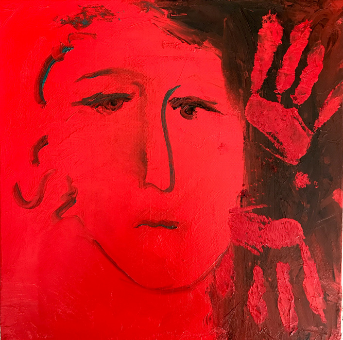 Face with Hands, 2016, oil on linen, 30 x 30cm