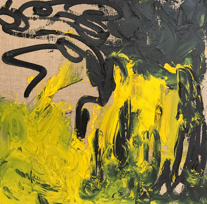 Abstract Yellow and Green, 2015, oil on linen, 30 x 30cm
