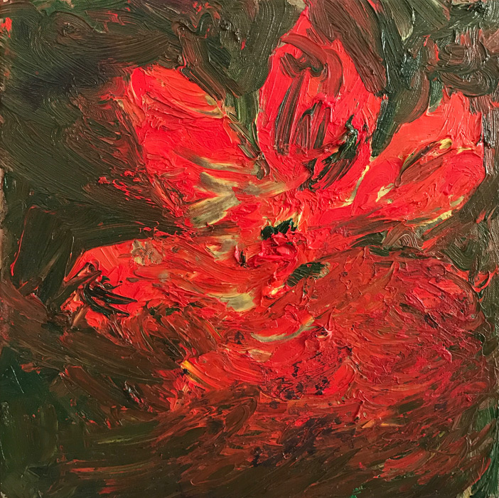 Red Flower on Green, 2016, oil on linen, 30 cm x 30 cm