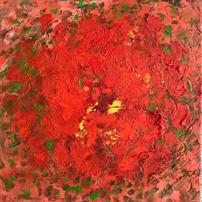 Flower and Green Dots, 2016 - 17, oil on canvas, 30 cm x 30 cm