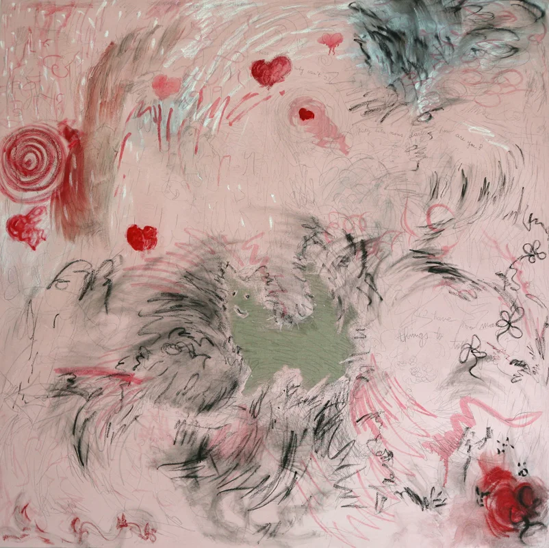 Cat in Pink, tinted gesso, oil paint and crayon on linen 170 cm x 170 cm