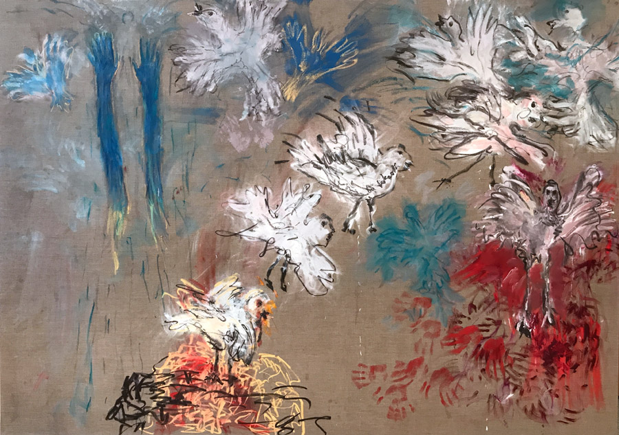 Trying to Fly, 2018, oil on linen, 170 cm x 170 cm