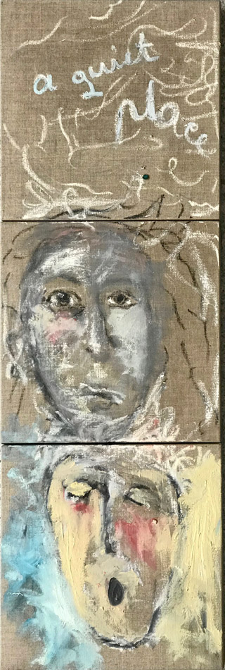 Time Regression, My Father’s Death, 2019, triptych, oil on linen 30 cm x 30 cm x 3