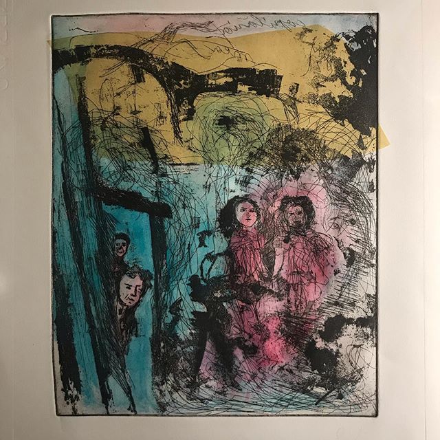 Reprinting an old etching I did in my late teens &ldquo;Souvenirs from Vienna&rdquo; with additions of chine coll&eacute;e and watercolour #etching #morleycollege #vienna #london #worksonpaper #contemporyart #contemporary_art #contemporaryartcollecto
