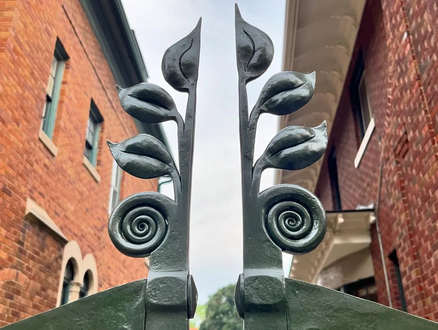 Driveway gate for a 1926 home in a historic district. The gate takes many cues from the architecture and ornament of the house elevating and complimenting what was already existant. Traditional forge and joinery techniques throughout, high alloy mach