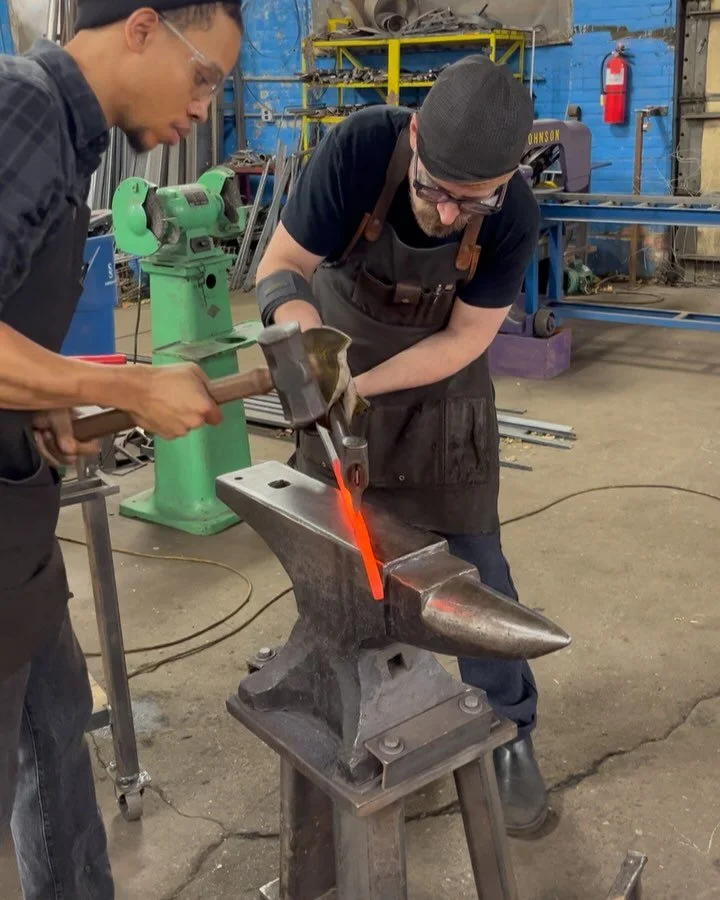Working on some parts for a railing project today. We took 5/8 sq bar and forged it to 7/16 x 3x4 then chiseled down the narrow sides and chamfered the corners. Followed by twisting. These will be forge welded to arms to create a baluster assembly. 6