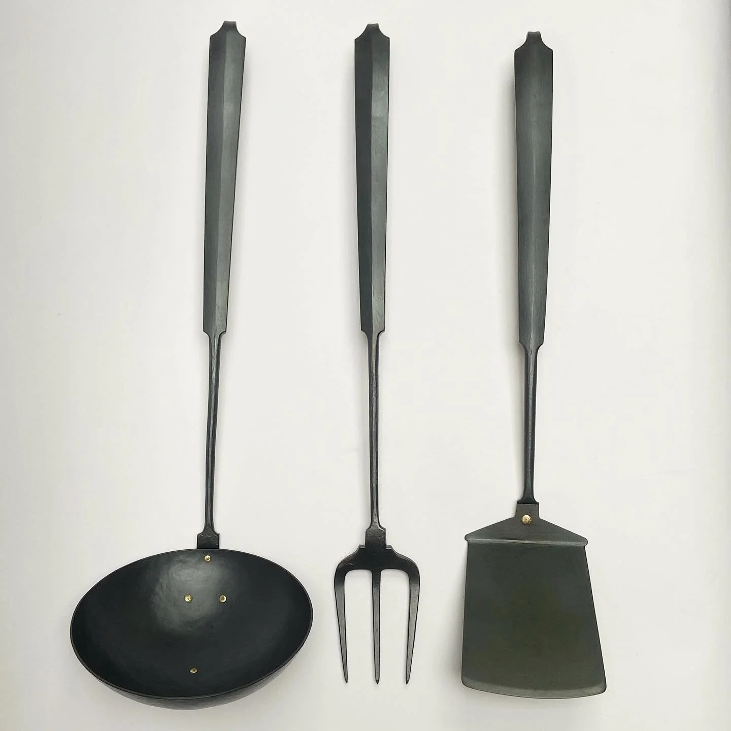 We&rsquo;ve been making extremely limited edition &ldquo;modern colonial&rdquo; servingware for @march.sf for nearly a decade now. In this run, as a customer request, we made the ladle bowl from steel rather than brass. The set becomes more subdued b