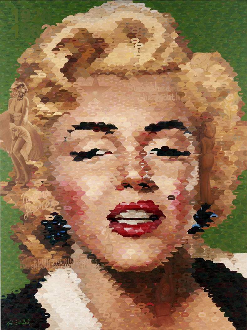 Marilyn Monroe with green lips, 80" x 60"