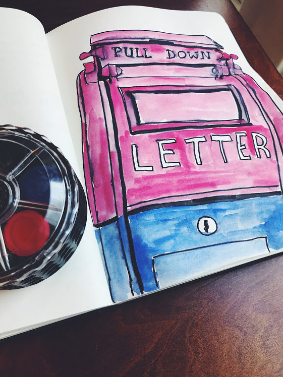 A doodle from my sketchbook - Black Tombow Dual Brush Marker and watercolor