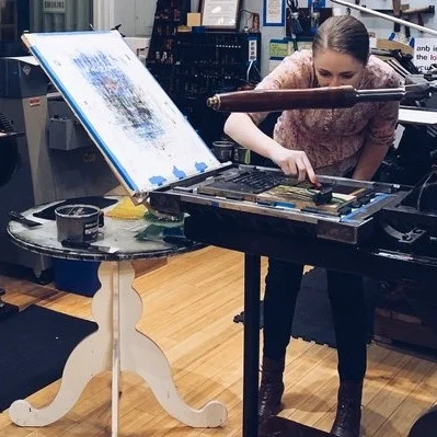 My first inking and letterpress experience!!! I had Molly and Sara put their signatures on it as it was a full team effort with design, setting, and inking.