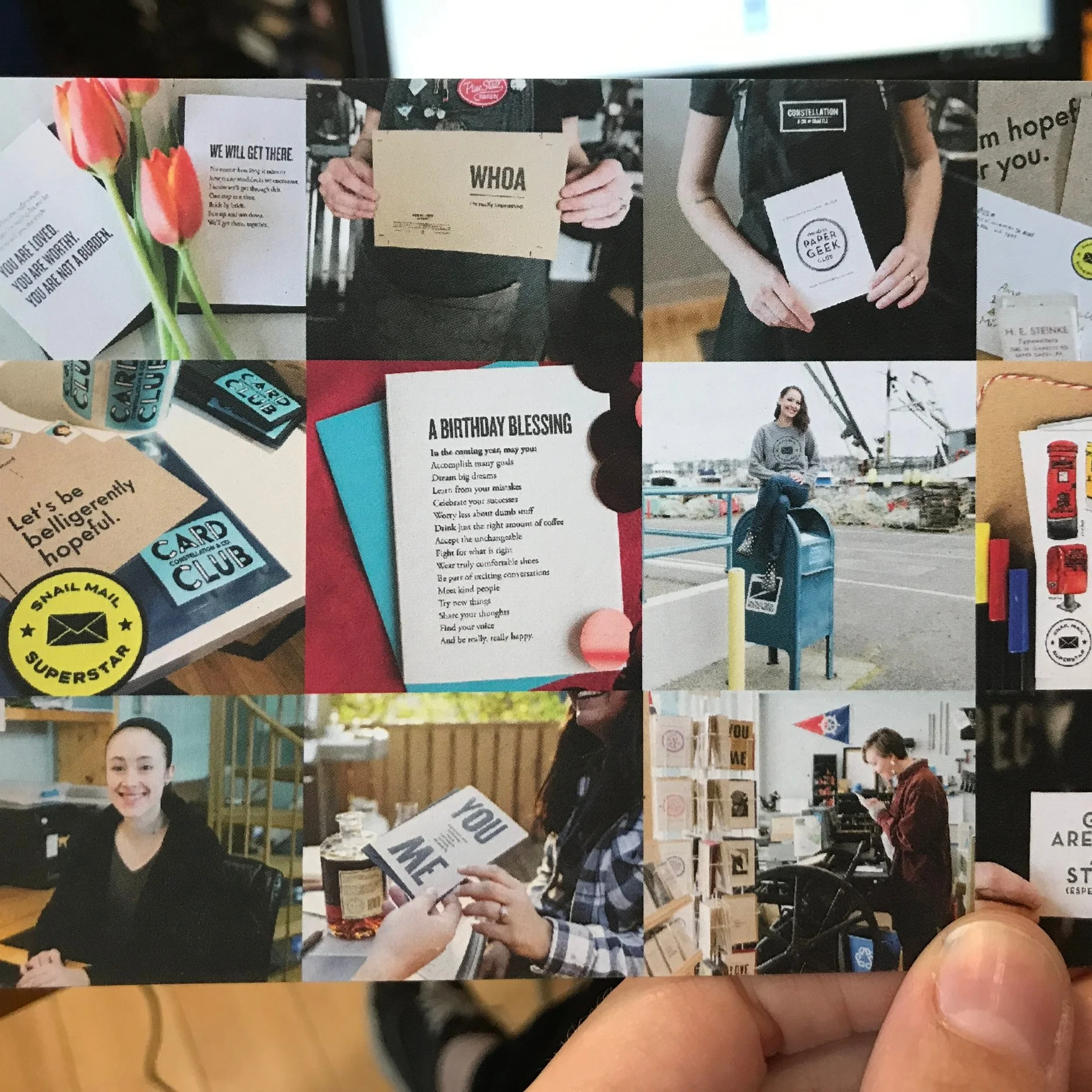 That time Sara put Molly and I on a postcard… I texted a few people to let them know how excited I was being so “official” as a C&Co team member.