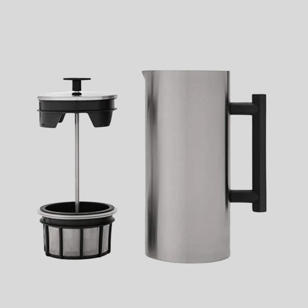 Espro Press P6 double micro filter system showing sludge-free coffee filtration system on a grey background