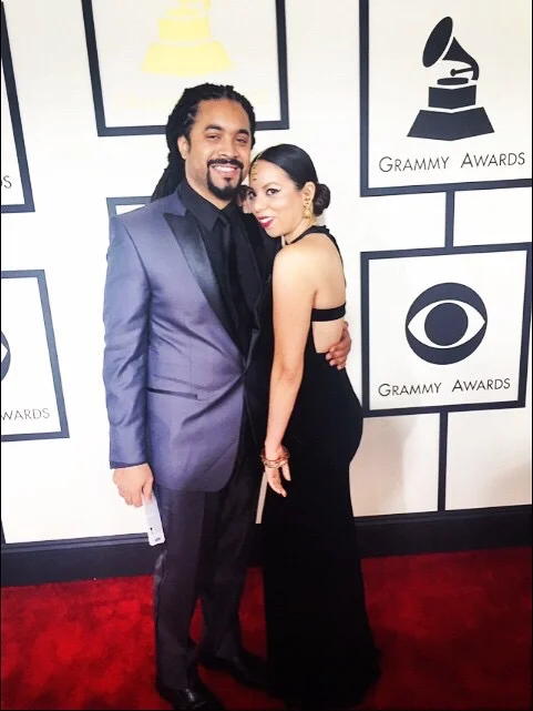 Dynamic musical duo Crystal "RØVÉL" Torres & Michael Law Thomas on the red carpet at the 2014 Grammy Awards. (source: Bucks County Courier Times)