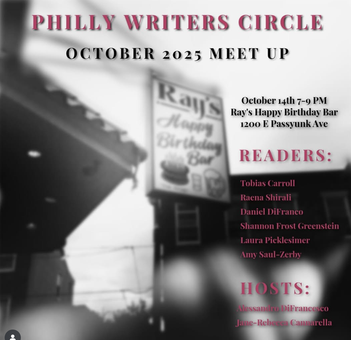 Philly Writers Circle October 2025 Meet Up (Reading at Ray's Happy Birthday Bar)