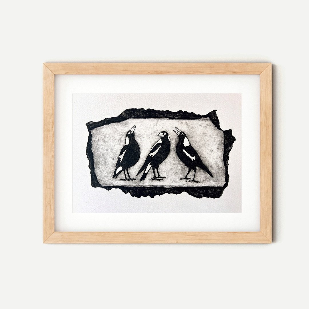 &ldquo;Three Magpies&rdquo;, TetraPak/Collagraph. This is my second print that will be showing at the Warringah Printmakers Annual Exhibition, opening this Wednesday 13th November till Sunday 24th November at the Creative Space, 105 Abbott Rd, North 