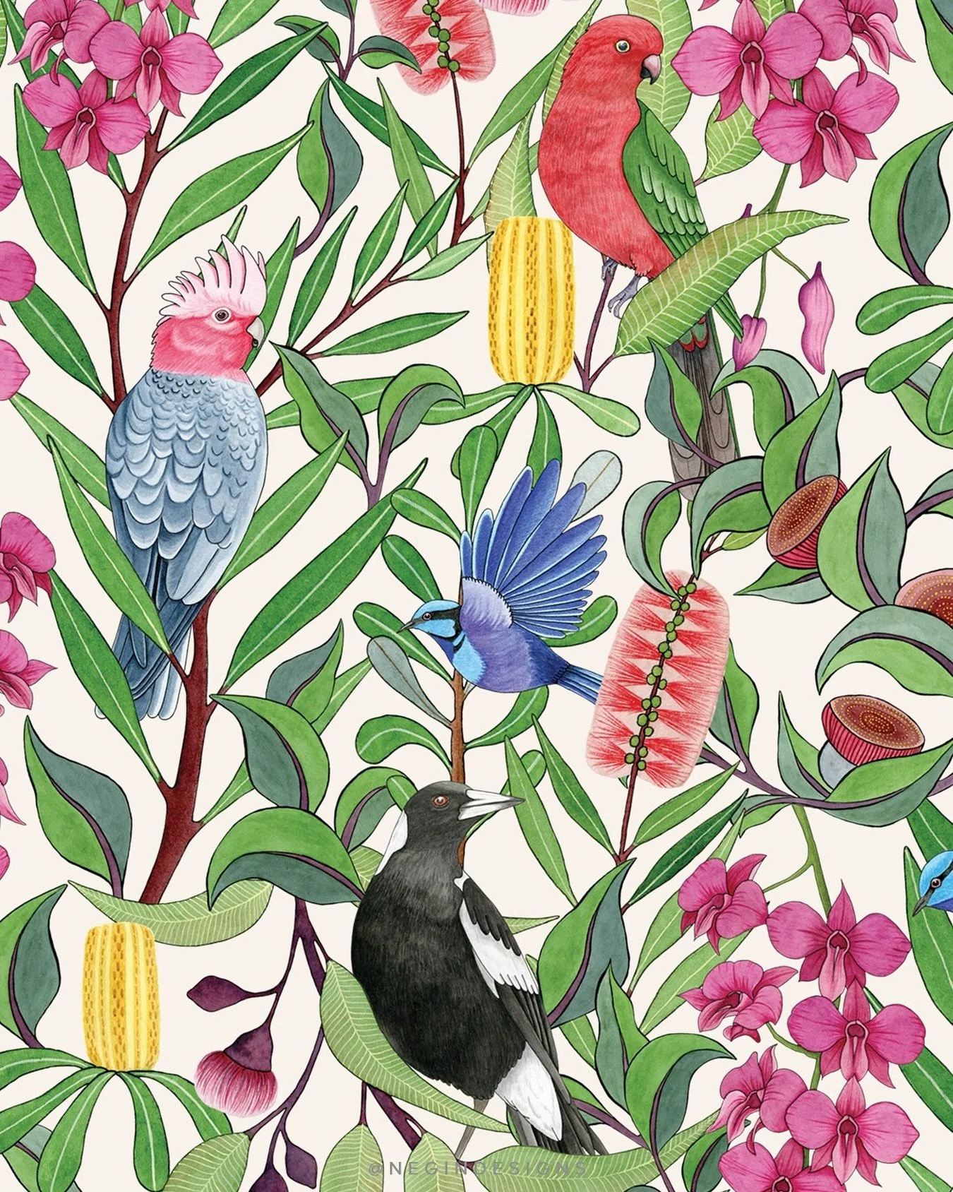 Made it through Monday. Barely. I was powered by coffee and mild delusion that I&rsquo;ve got everything under control 🤪
.
Native Tango print available in my shop. 
.
 #australianwildlife #australianbirds #sketchbook #sketchdaily #botanicalpickmeup 