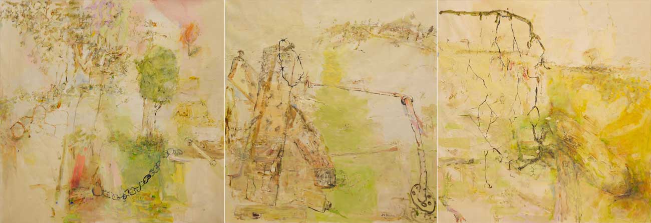John R. Walker Sandholes Rd, Easter 2013 archival oil on polyester 3 panels, 176 x 517.5 cm overall Image courtesy Utopia Gallery, Sydney © the artist