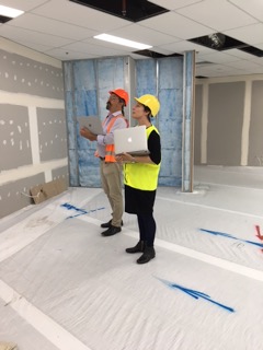 Holly Williams with architect Mike Stevenson at the new build for the SES Visitor Experience underway in Wollongong.