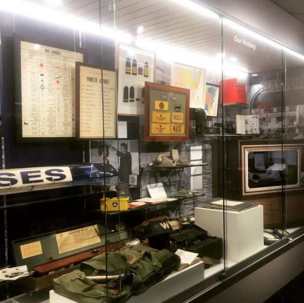 Holly has been busy installing the new permanent display at the NSW State Emergency Service HQ in Wollongong. So many weird and wonderful things to curate for the first time - jaws of life, Geiger counter, large animal rescue harness and a full size flood rescue boat. 