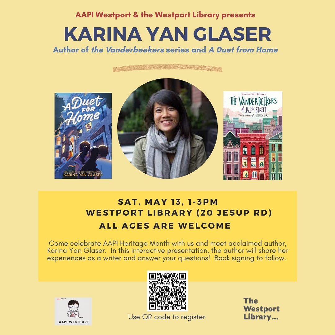 Happy May, and Happy AAPI Month! I&rsquo;m thrilled to be a part of two AAPI events this month. One is tomorrow at 1pm at the Westport Library, hosted by @aapiwestport in Westport, CT. The other is a virtual panel with fellow authors @wendyshangbooks