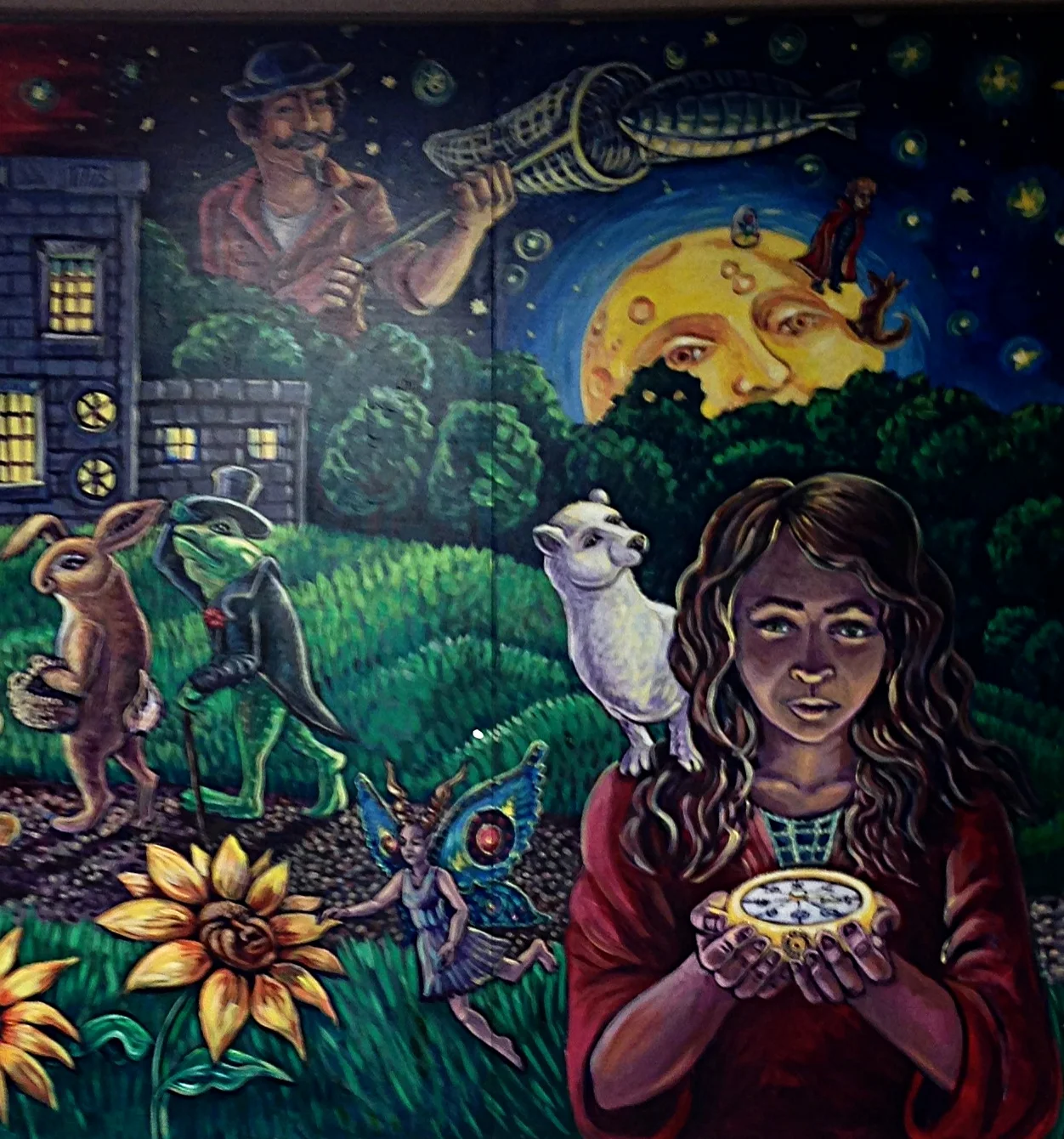  Lyra (with her daemon Pantalaimon)&nbsp;holds a golden compass in front of the BFG and the Little Prince. 