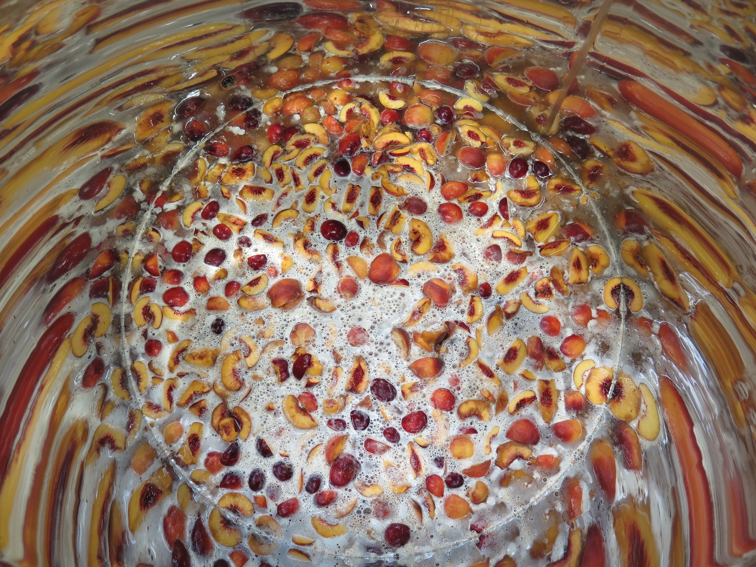 Berliner Messe - Alleluiavers at conception: mature beer rising up over fresh New Jersey peaches and nectarines