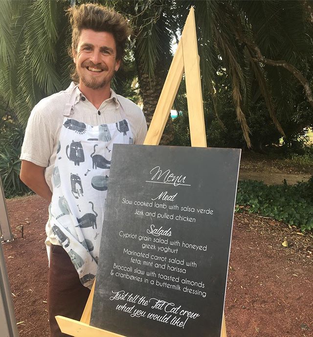 Awesome Fat Cats crew member Frazer with our menu for a recent wedding we catered. And the wedding season continues ...
