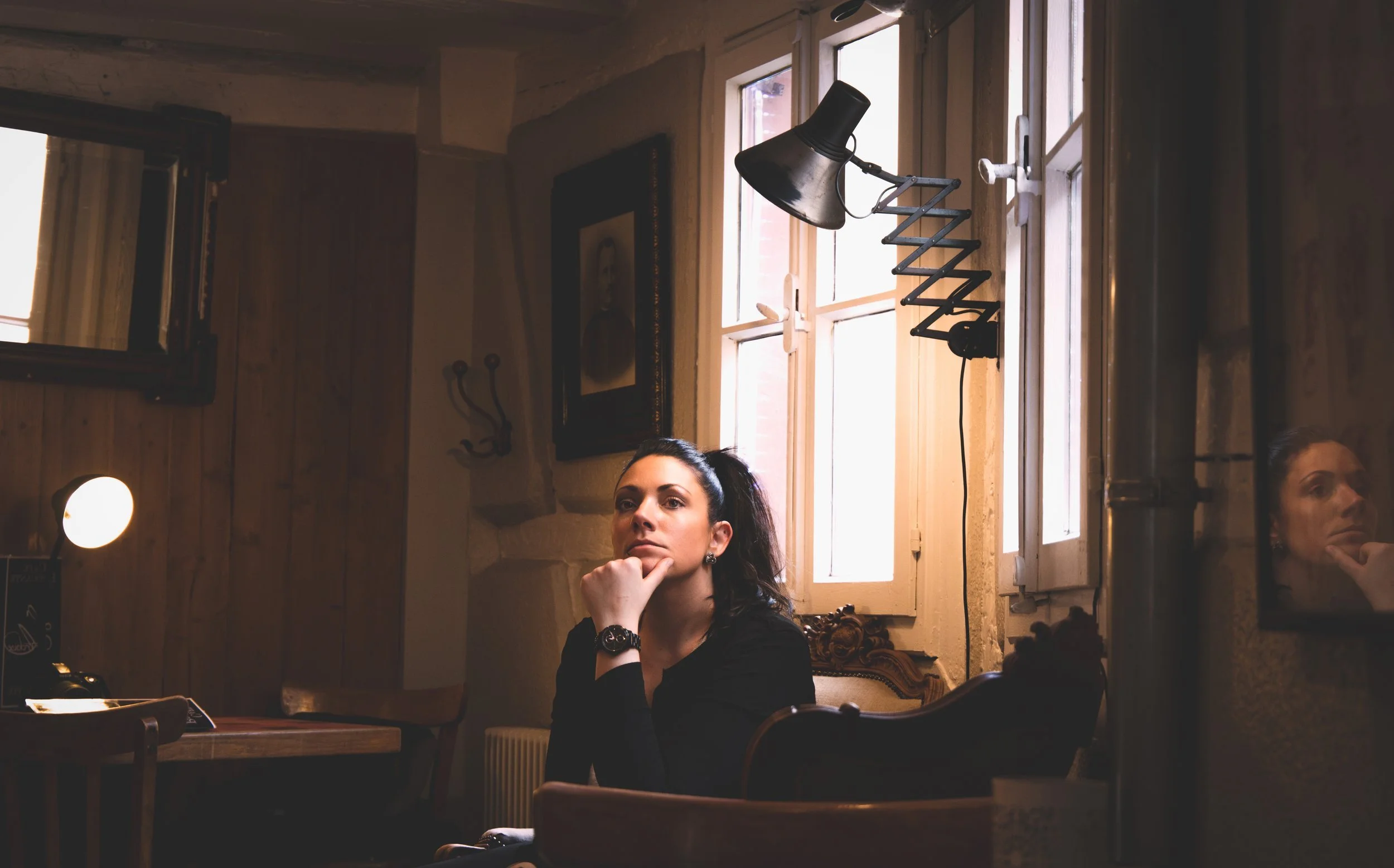 Pensive Millennial Woman Pondering Portrait. 