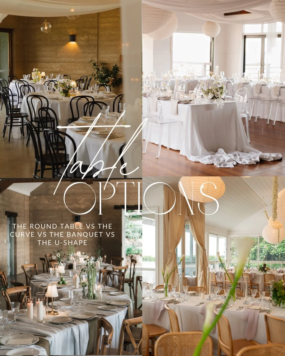 The shape of your tables does more than just seat your guests&mdash;it sets the entire architectural tone of your reception. ✨ Whether it&rsquo;s the classic elegance of a round table, the grand communal feel of a banquet layout, or the avant-garde m