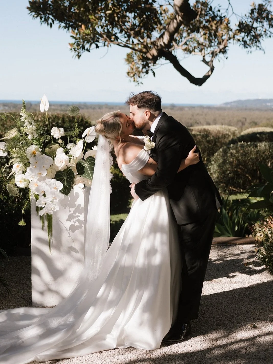 A masterclass in modern romance.  Monet &amp; Evan&rsquo;s wedding day aesthetic utilised a refined, &ldquo;white on white&rdquo; palette that allowed the breathtaking Byron Bay backdrop to shine. 

By pairing our architectural ghost chairs with our 