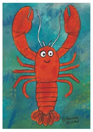drawing of lobster with a smily face