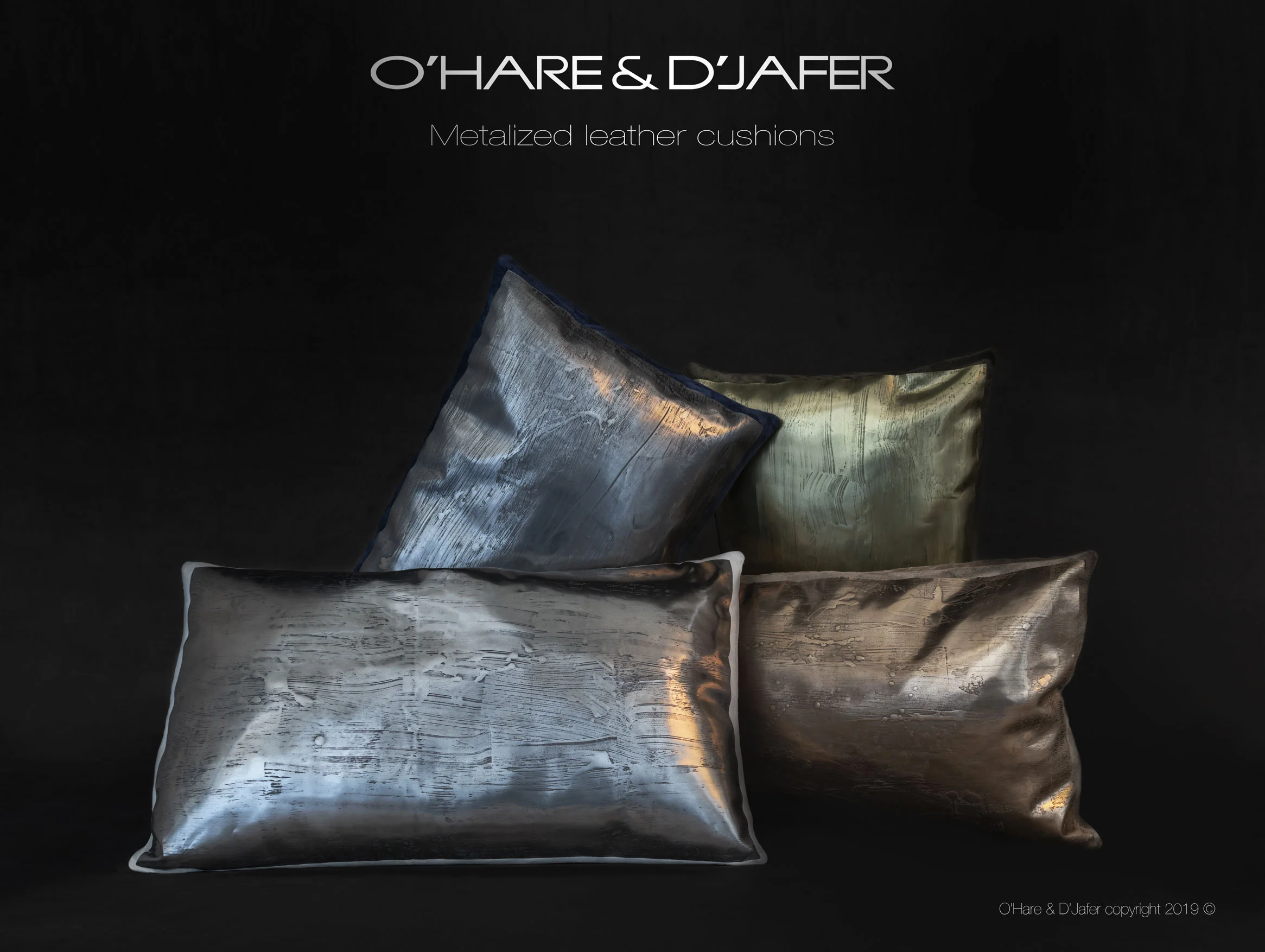 Monumental cushions with metal veneer.