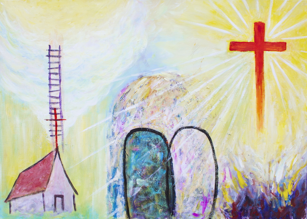 image of christian icon that show Jesus cross had has victory over the hell and the tomb, Jesus said he build his church and he is the way to heaven.