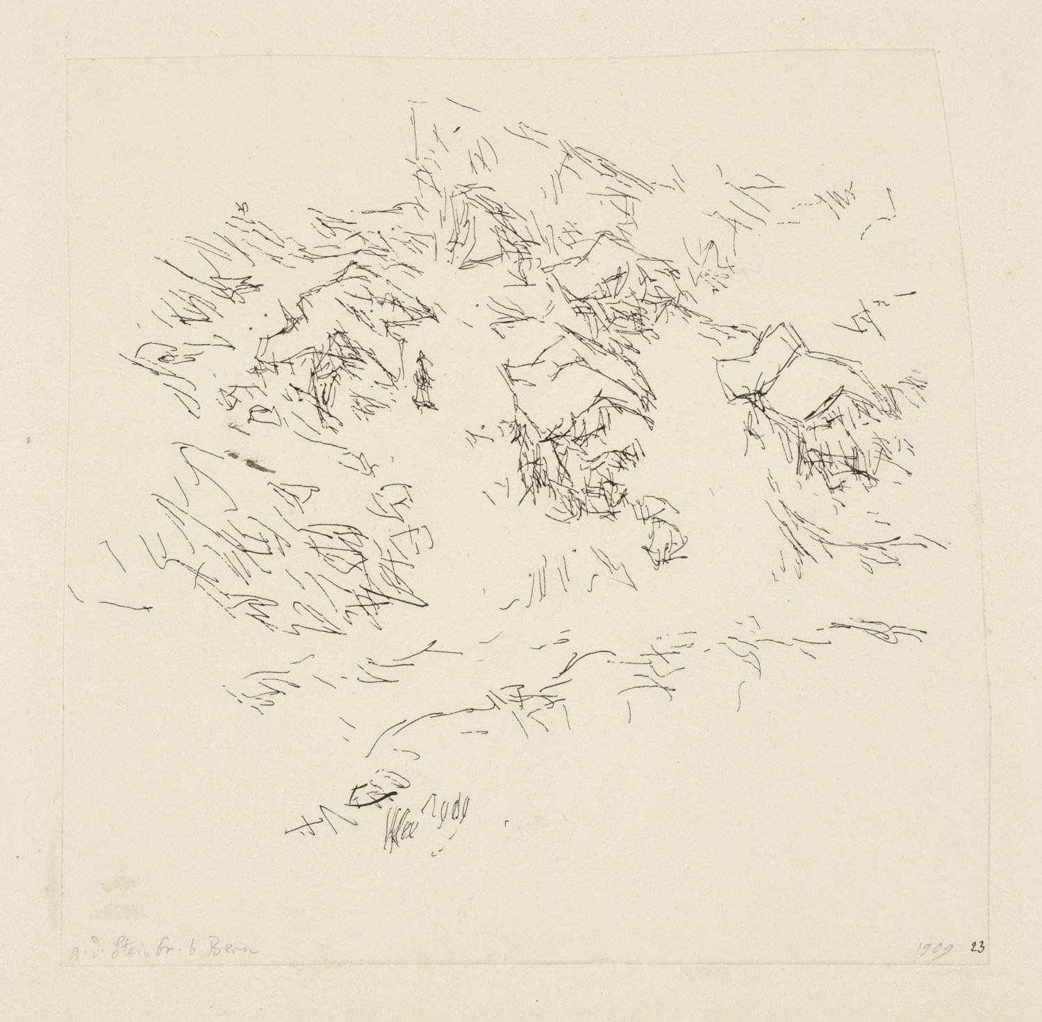 Paul Klee, a. d. Steinbr. b. Bern, 1909, 23, Feder auf Papier auf Karton, 14,3 x 14,6 cm, Zentrum Paul Klee, Bern © Zentrum Paul Klee, Bern, Bildarchiv