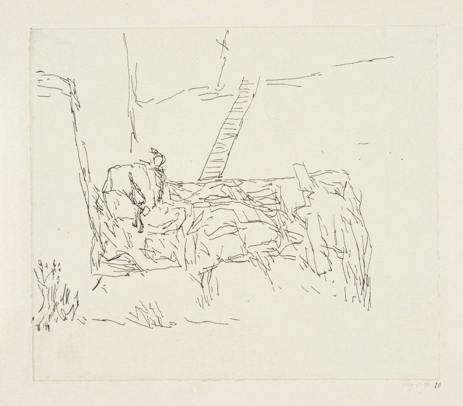 Paul Klee, Arbeiter im Sandsteinbruch, auf einer Terrasse , 1909, 20, Feder auf Papier auf Karton, 11,4 x 13,2 cm, Zentrum Paul Klee, Bern © Zentrum Paul Klee, Bern, Bildarchiv