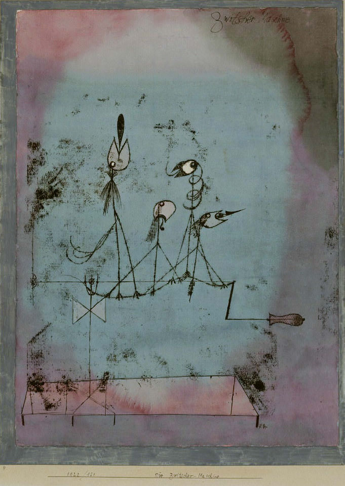 Paul Klee, Die Zwitscher-Maschine , 1922, 151, Ölpause und Aquarell auf Papier auf Karton, 41,3 x 30,5 cm, The Museum of Modern Art, New York, Mrs. John D. Rockefeller Jr. Purchase Fund. DIGITAL IMAGE © 2016 The Museum of Modern Art/Scala, Florence